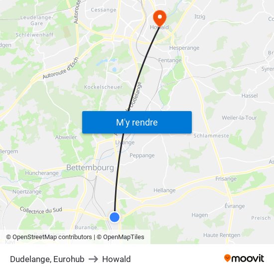 Dudelange, Eurohub to Howald map