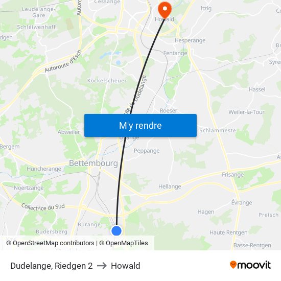 Dudelange, Riedgen 2 to Howald map