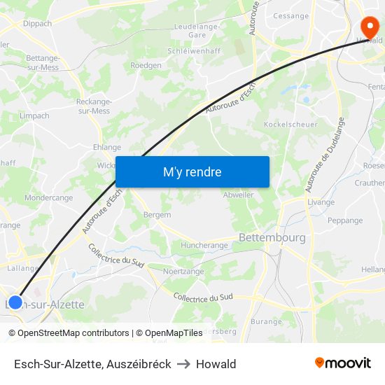 Esch-Sur-Alzette, Auszéibréck to Howald map