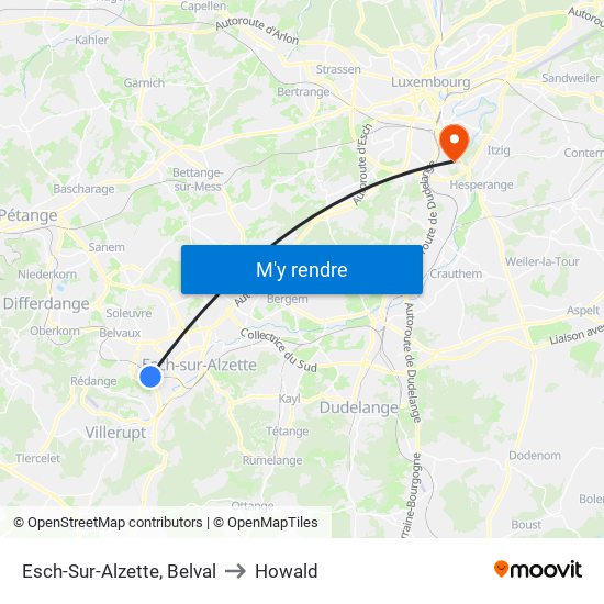 Esch-Sur-Alzette, Belval to Howald map