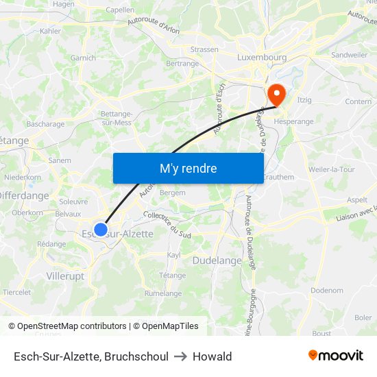 Esch-Sur-Alzette, Bruchschoul to Howald map