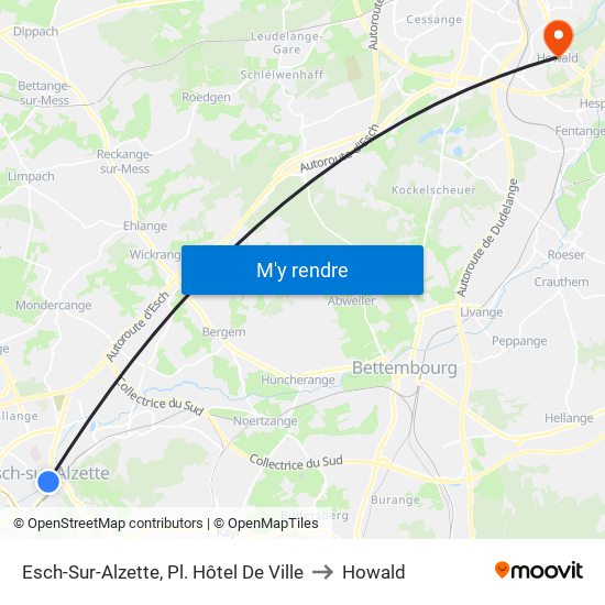 Esch-Sur-Alzette, Pl. Hôtel De Ville to Howald map