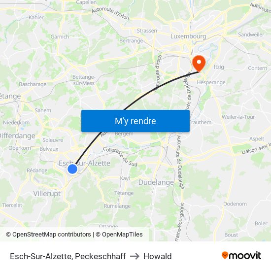 Esch-Sur-Alzette, Peckeschhaff to Howald map