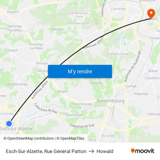 Esch-Sur-Alzette, Rue Général Patton to Howald map