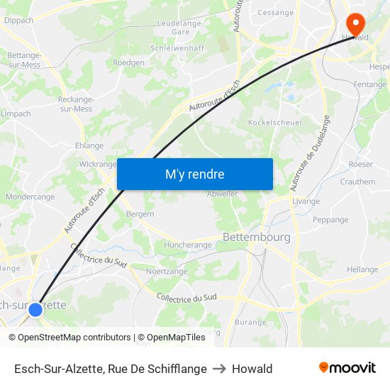 Esch-Sur-Alzette, Rue De Schifflange to Howald map