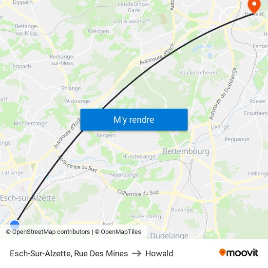 Esch-Sur-Alzette, Rue Des Mines to Howald map