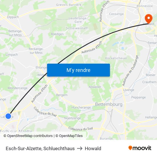 Esch-Sur-Alzette, Schluechthaus to Howald map