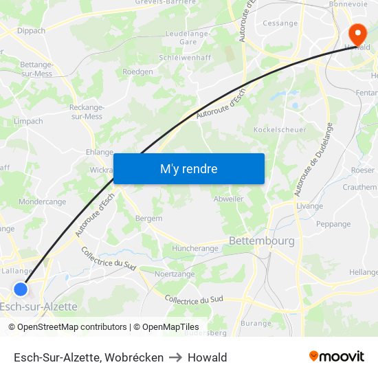 Esch-Sur-Alzette, Wobrécken to Howald map