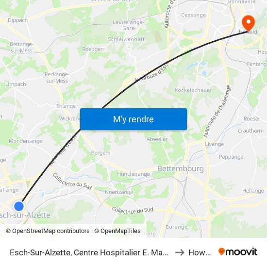Esch-Sur-Alzette, Centre Hospitalier E. Mayrisch to Howald map