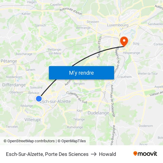 Esch-Sur-Alzette, Porte Des Sciences to Howald map