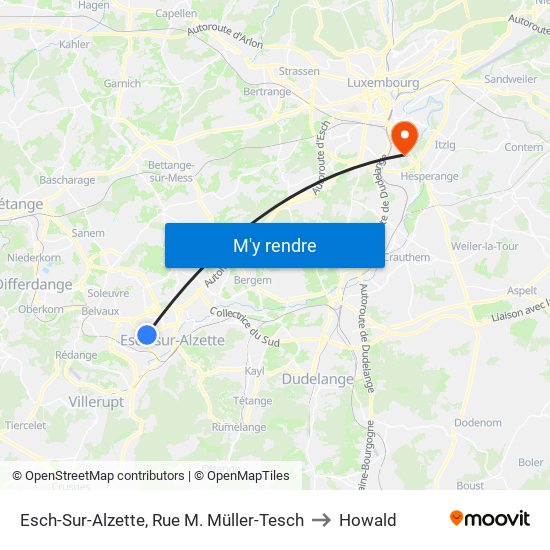 Esch-Sur-Alzette, Rue M. Müller-Tesch to Howald map