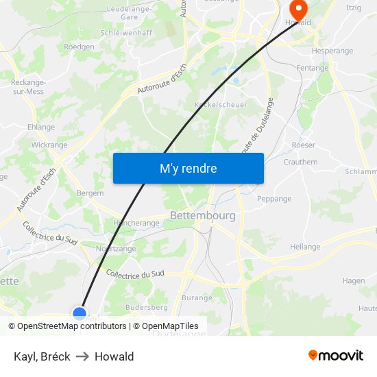 Kayl, Bréck to Howald map