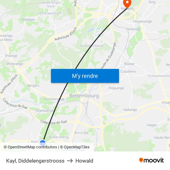 Kayl, Diddelengerstrooss to Howald map