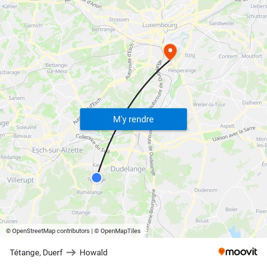 Tétange, Duerf to Howald map
