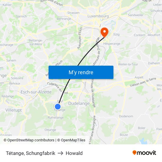 Tétange, Schungfabrik to Howald map