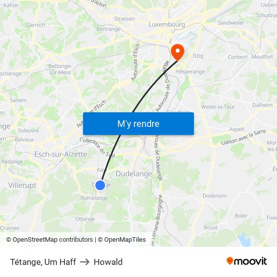 Tétange, Um Haff to Howald map