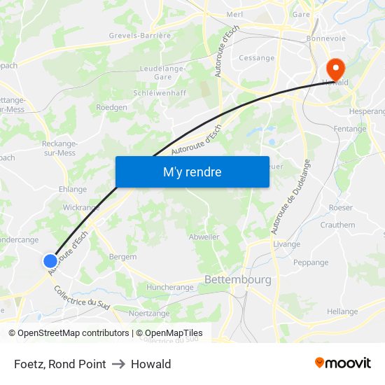 Foetz, Rond Point to Howald map