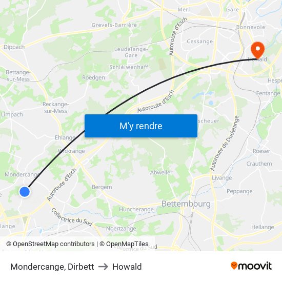 Mondercange, Dirbett to Howald map