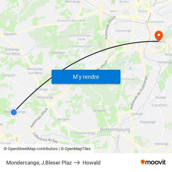 Mondercange, J.Bleser Plaz to Howald map