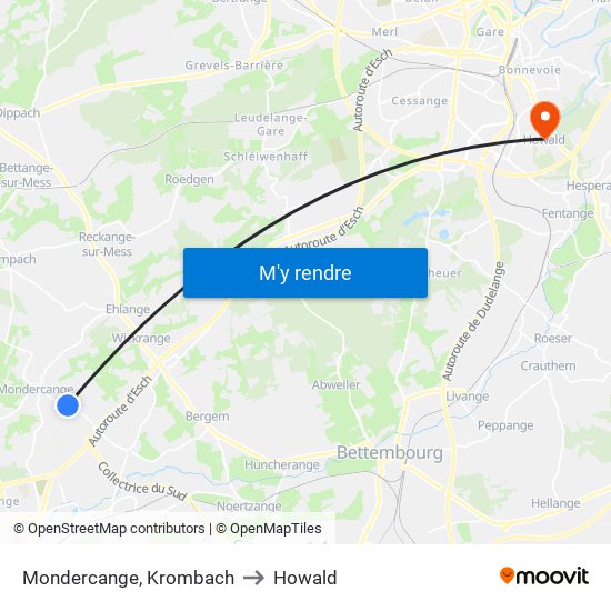 Mondercange, Krombach to Howald map