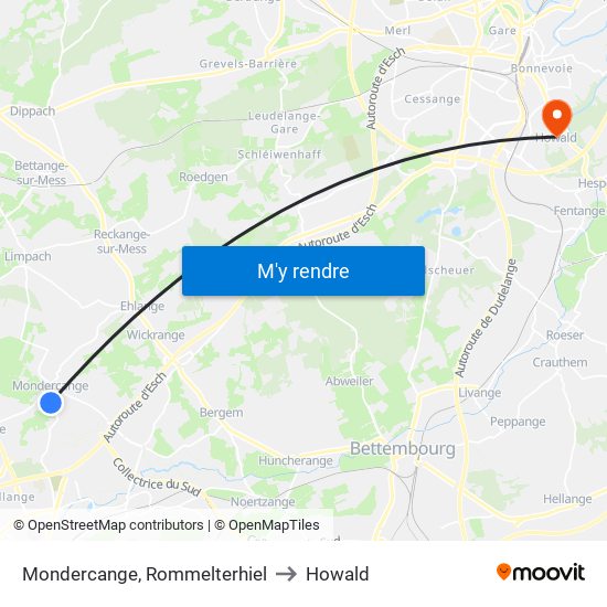 Mondercange, Rommelterhiel to Howald map