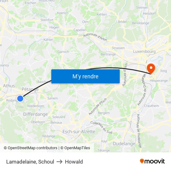 Lamadelaine, Schoul to Howald map