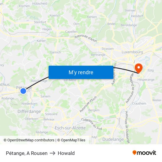 Pétange, A Rousen to Howald map