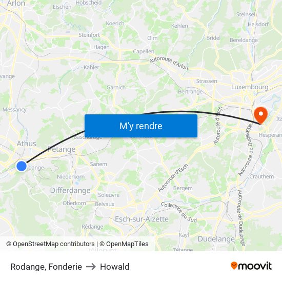 Rodange, Fonderie to Howald map