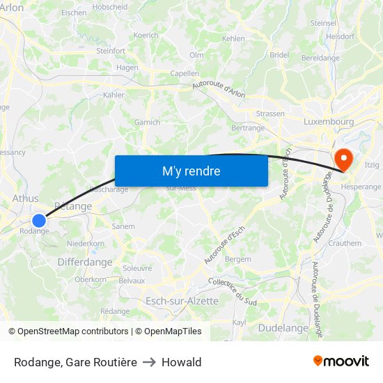 Rodange, Gare Routière to Howald map