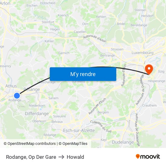 Rodange, Op Der Gare to Howald map