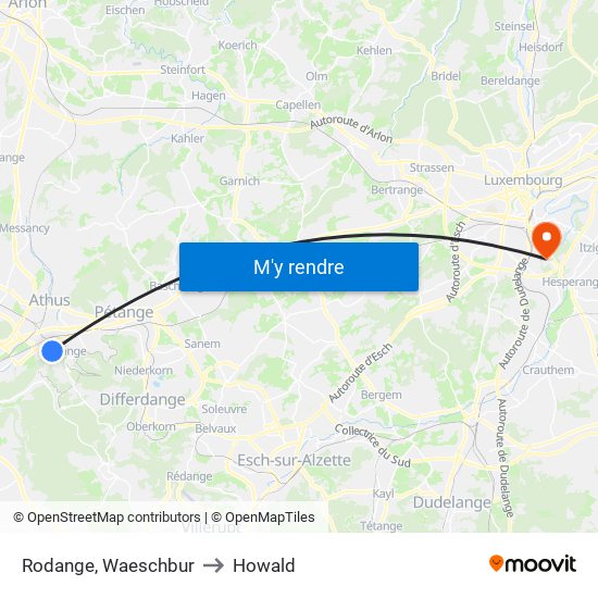 Rodange, Waeschbur to Howald map