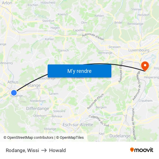 Rodange, Wissi to Howald map