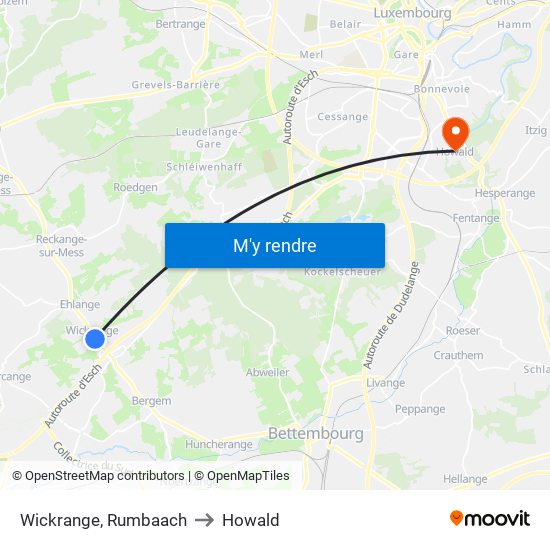 Wickrange, Rumbaach to Howald map