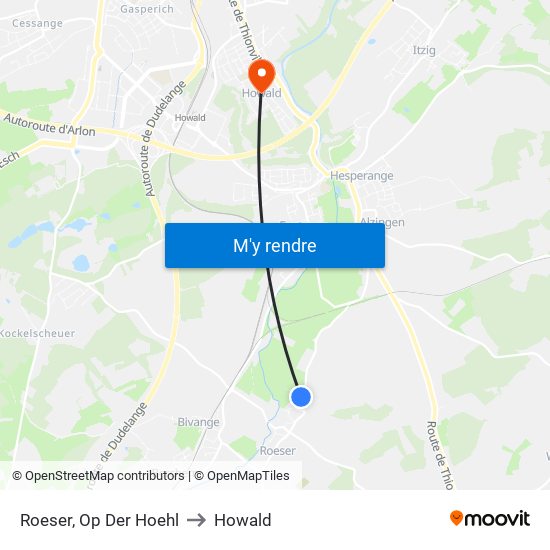 Roeser, Op Der Hoehl to Howald map