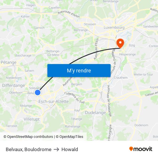 Belvaux, Boulodrome to Howald map