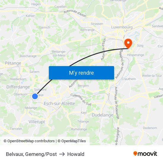 Belvaux, Gemeng/Post to Howald map