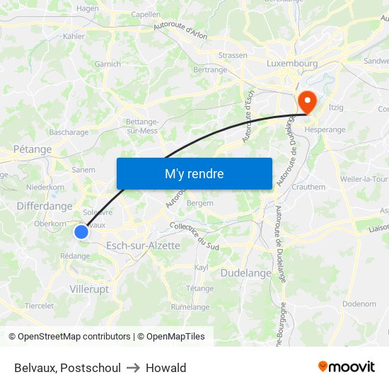 Belvaux, Postschoul to Howald map