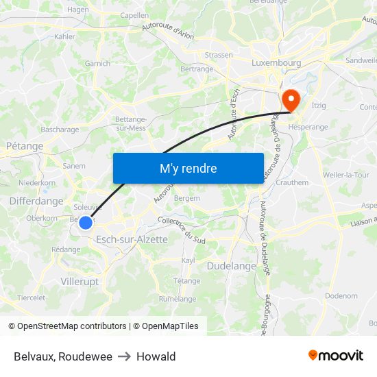 Belvaux, Roudewee to Howald map