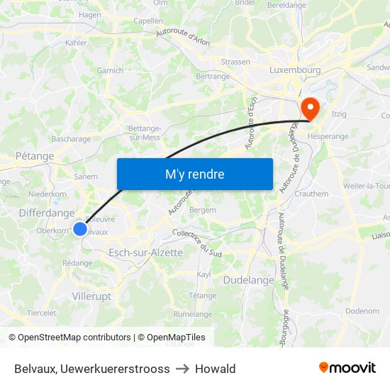 Belvaux, Uewerkuererstrooss to Howald map