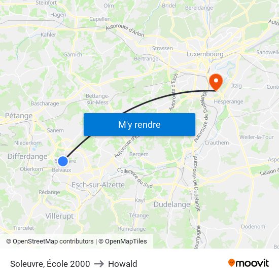 Soleuvre, École 2000 to Howald map