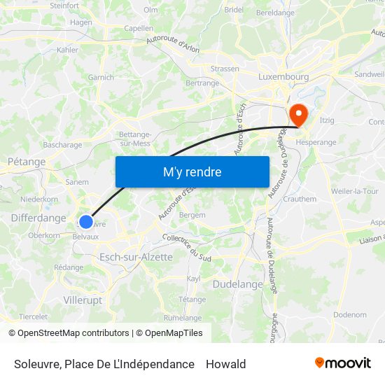 Soleuvre, Place De L'Indépendance to Howald map