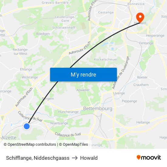Schifflange, Niddeschgaass to Howald map