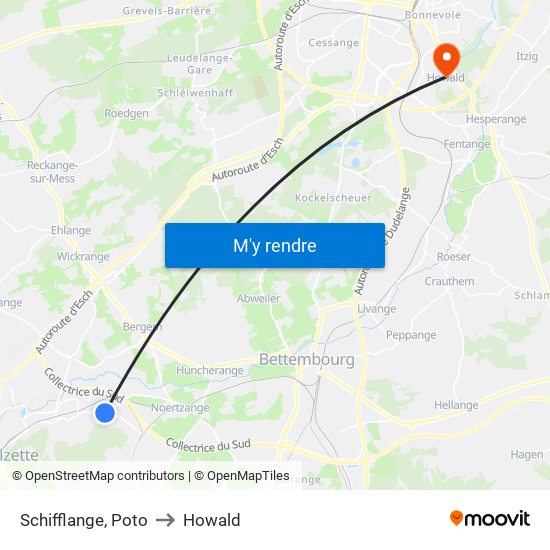 Schifflange, Poto to Howald map