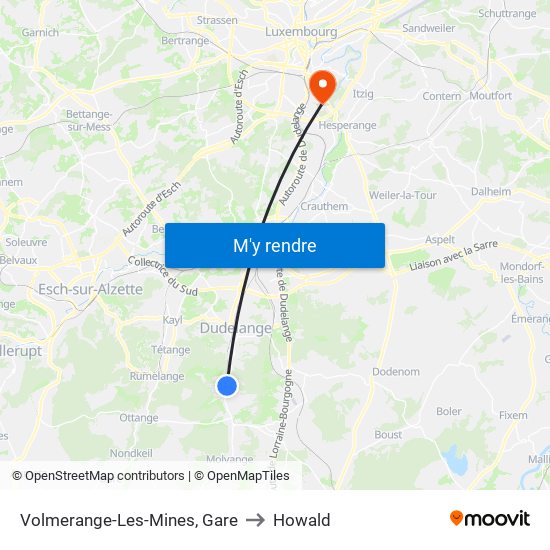 Volmerange-Les-Mines, Gare to Howald map