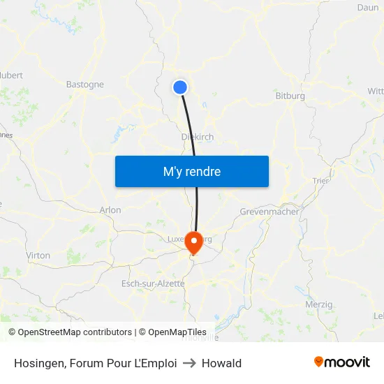 Hosingen, Forum Pour L'Emploi to Howald map