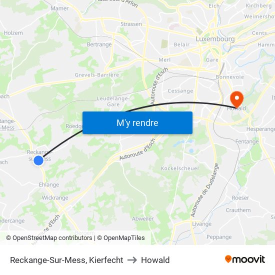 Reckange-Sur-Mess, Kierfecht to Howald map