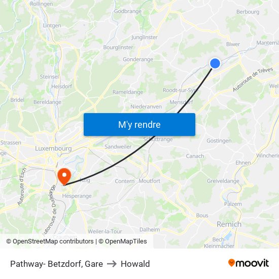 Pathway- Betzdorf, Gare to Howald map
