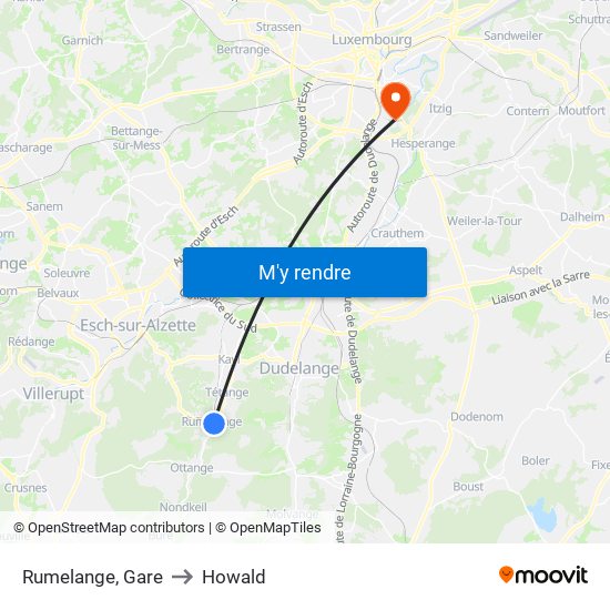 Rumelange, Gare to Howald map