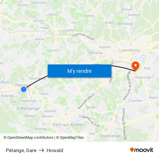 Pétange, Gare to Howald map