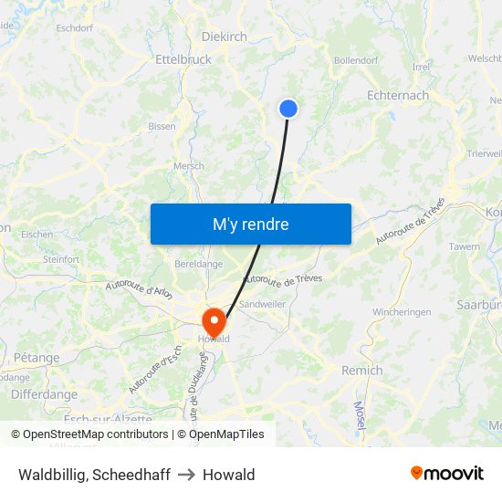 Waldbillig, Scheedhaff to Howald map